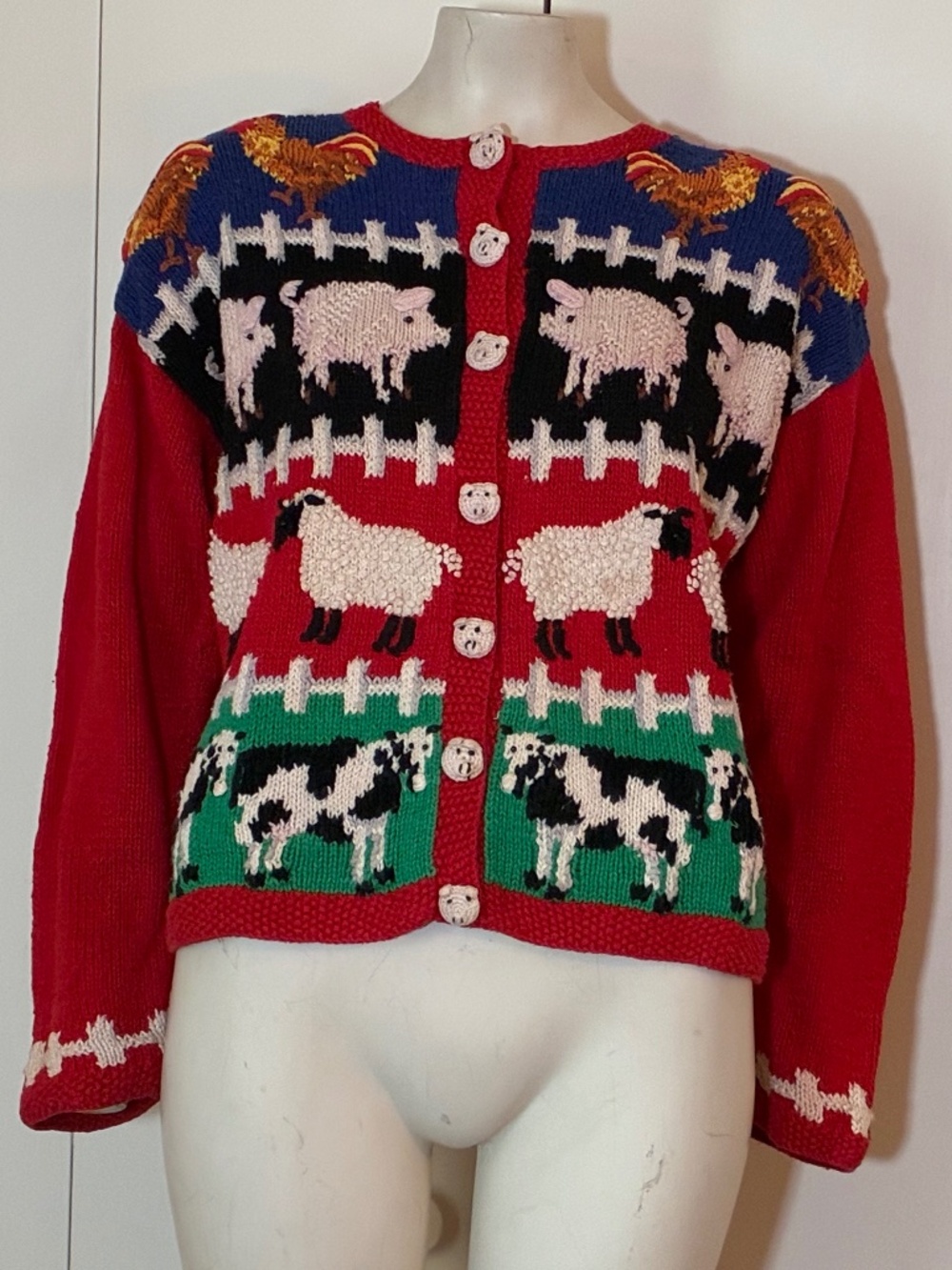 Marisa Christina Cardigan Sweater Knit Farm Animals Size Medium Fall/Winter